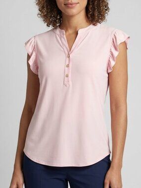 NWOT Anne Klein Pink Stretchy Ruffle Blouse